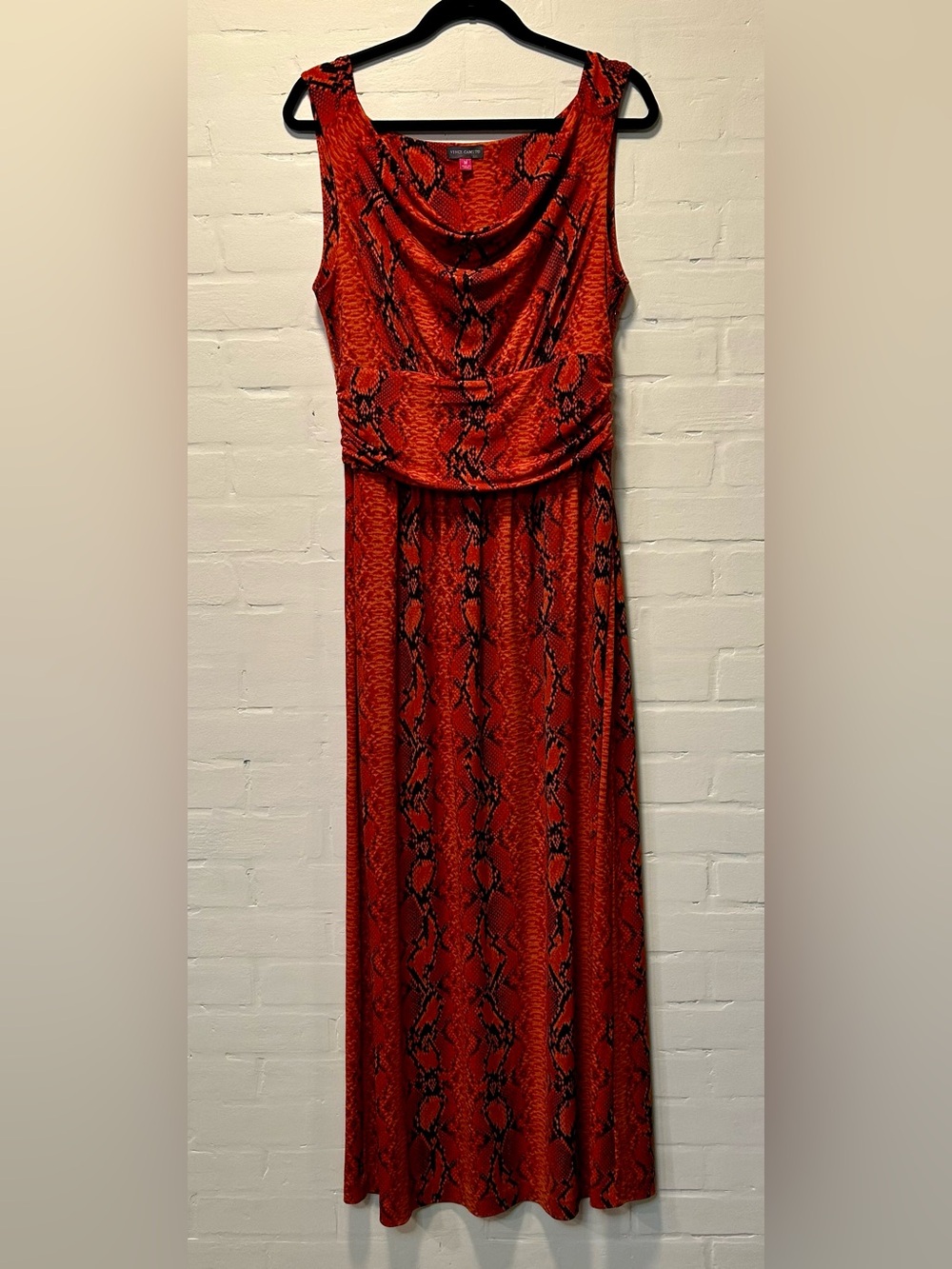 Vince Camuto Orange Snake Print Maxi Dress Cowl Neck Sleeveless Stretch Size M
